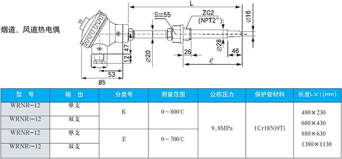 電站測(cè)溫?zé)犭娕紵煹里L(fēng)道規(guī)格表