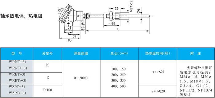 電站測(cè)溫?zé)犭娕驾S承規(guī)格表